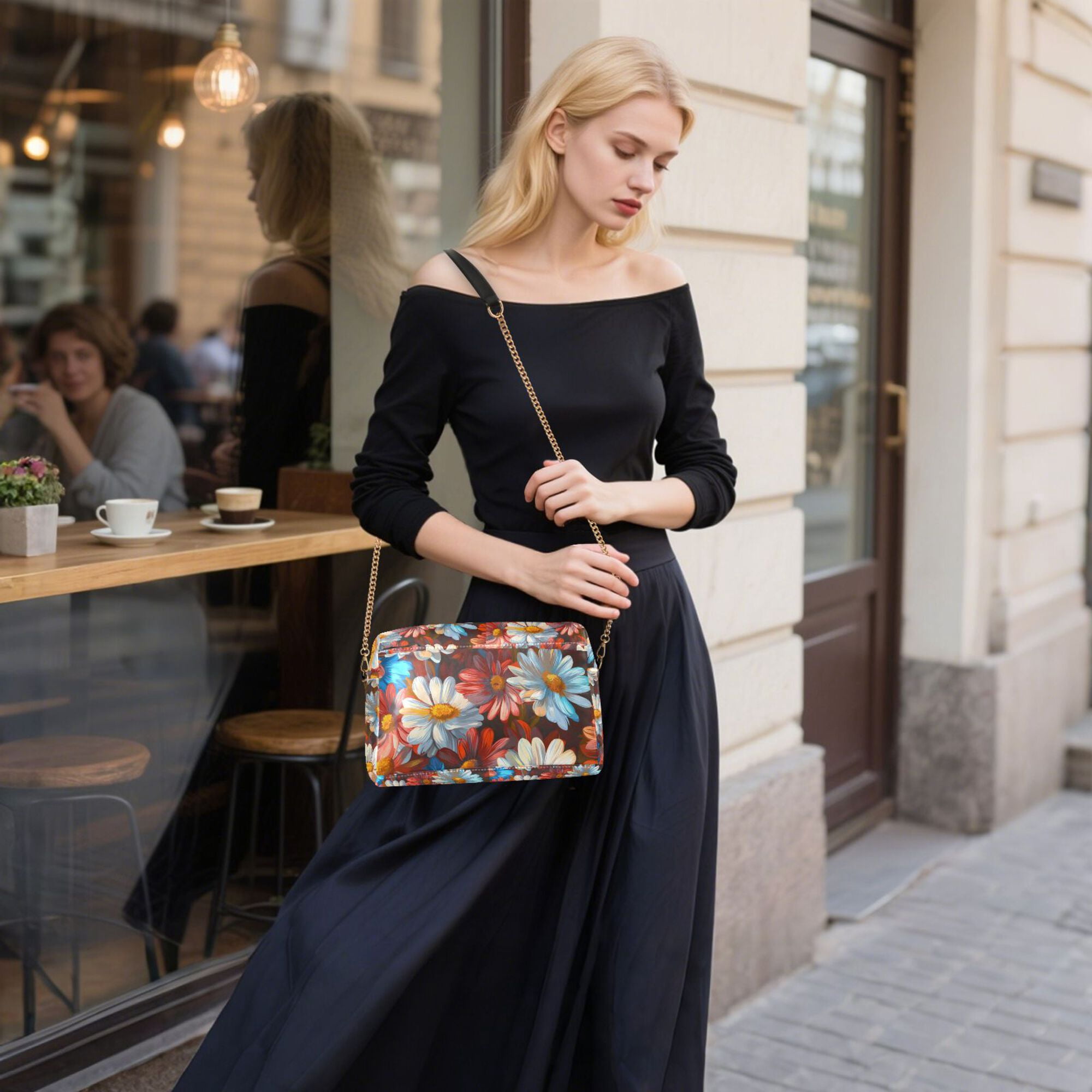 FORMRS Women Crossbody Purse with Chain Strap Vegan Leather Shoulder Handbag, Vibrant Floral