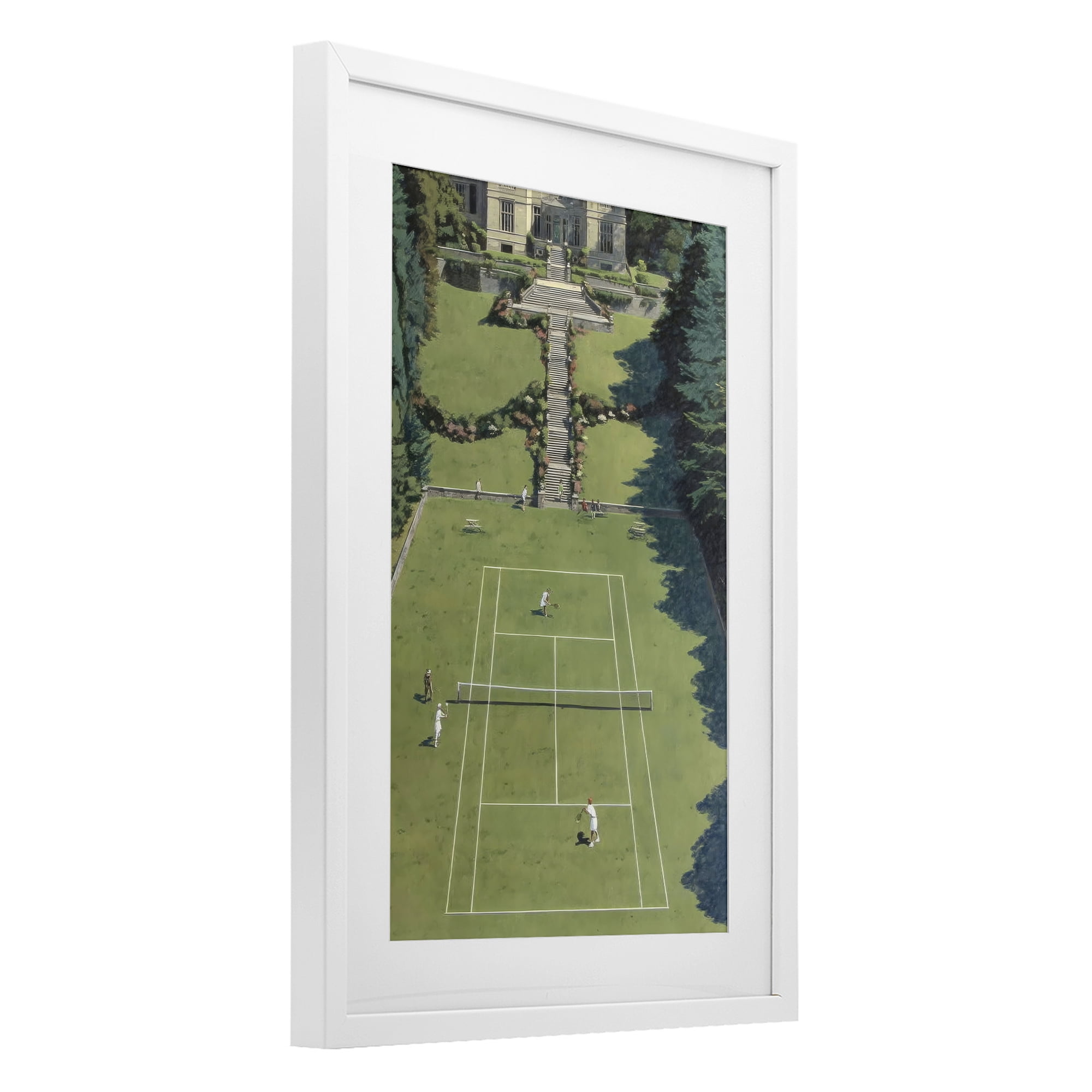 Stupell Industries Tennis Court at Mansion White Framed Print Under Glass, design by Petal Prints Design