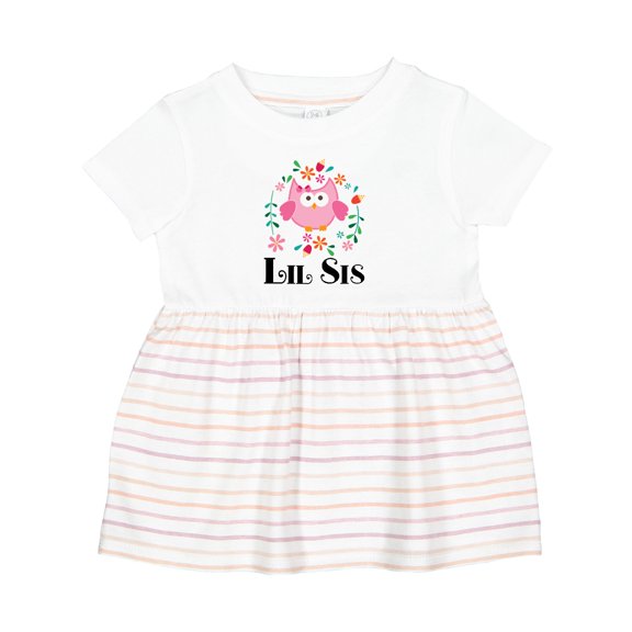 Inktastic Lil Sis Girls Owl Sister Announcement Girls Baby Dress