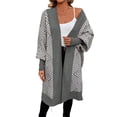 thumbnail image 2 of Women's Trendy Argyle Striped Knit Cardigan Open Front Long Sleeves Mid Long Sweater Coat Gray XL, 2 of 10