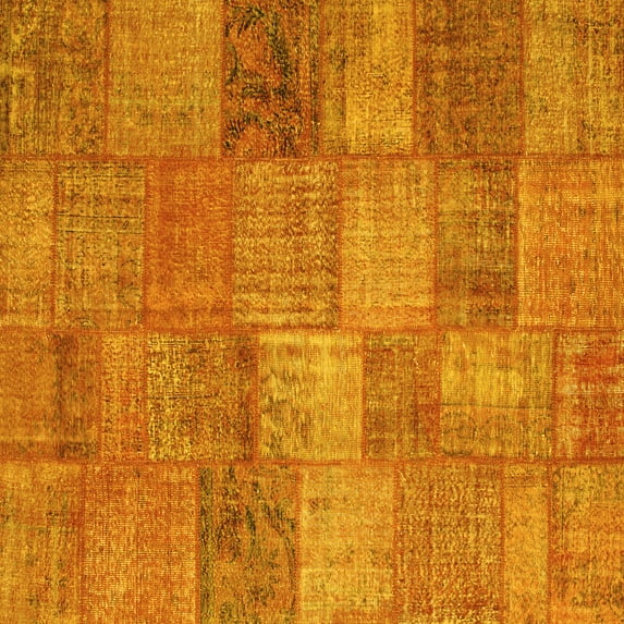 Ahgly Company Machine Washable Indoor Square Patchwork Yellow Transitional Area Rugs, 7' Square