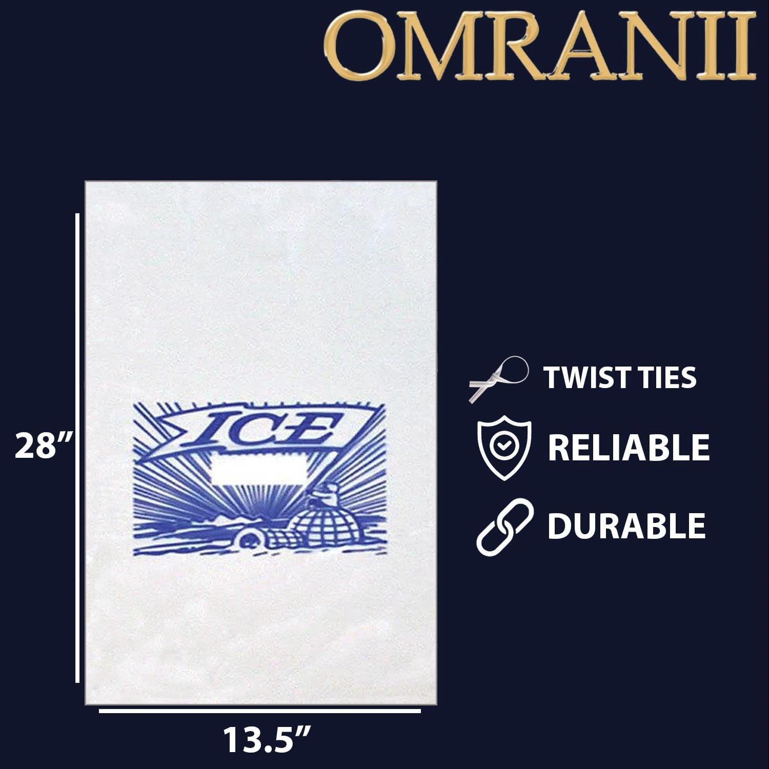 20lb Metallocene Ice Bag - 13.5"x28" & (500 Bags) 1.75Mil Printed Ice Bag - Heavy-Duty Plastic Ice Bags - Convenient Bulk Pack for Ice Storage and More