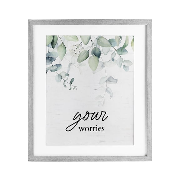 Your Worries Eucalyptus Gray Framed Print Under Glass, design by Lettered and Lined