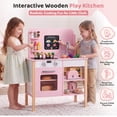 thumbnail image 5 of Yexmas Kids Play Kitchen,Wooden Pretend Kitchen Play Set for Toddlers with Chalkboard,Stove&Cookware Accessories,Toddler Toy Kitchen Gift for Boys Girls, Pink, 5 of 7