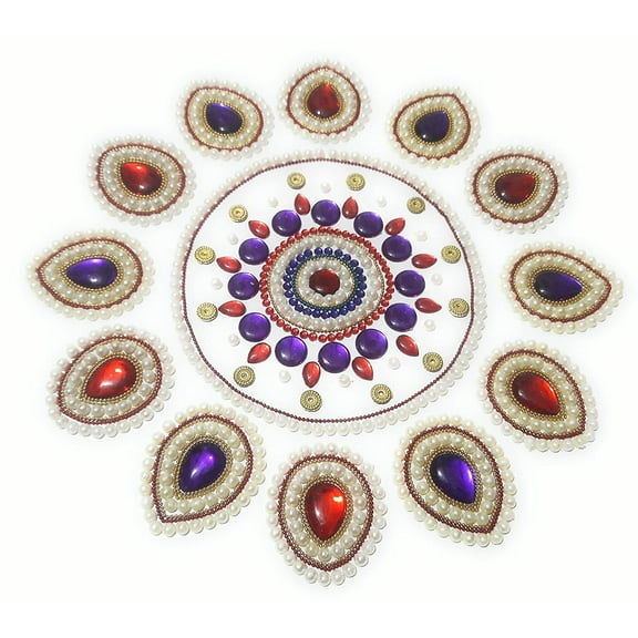 FineArt Handcrafted Decorative Rangoli Set Jewel Stone/Kundan Decorations on OHP Base 13 Piece Set - for Home Dcor