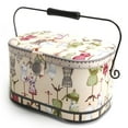 thumbnail image 1 of Panier de couture ovale large Dritz avec poignet en métal, motif dessiné de robe vintage, 1 of 4