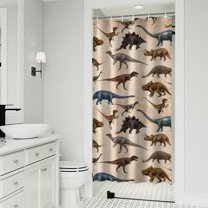 Beige Realistic Dinosaurs Pattern Shower Curtain 36"x72" ,Bathroom Decorative Shower Curtains Set with 12 Hooks,Modern Waterproof Washable Shower Curtain