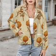 thumbnail image 3 of Jackets for Women Winter Coat Jackets Flannel Stand Collar Jacket(Orange Marigold Floral Pattern Fabric,Size:S-4XL), 3 of 7