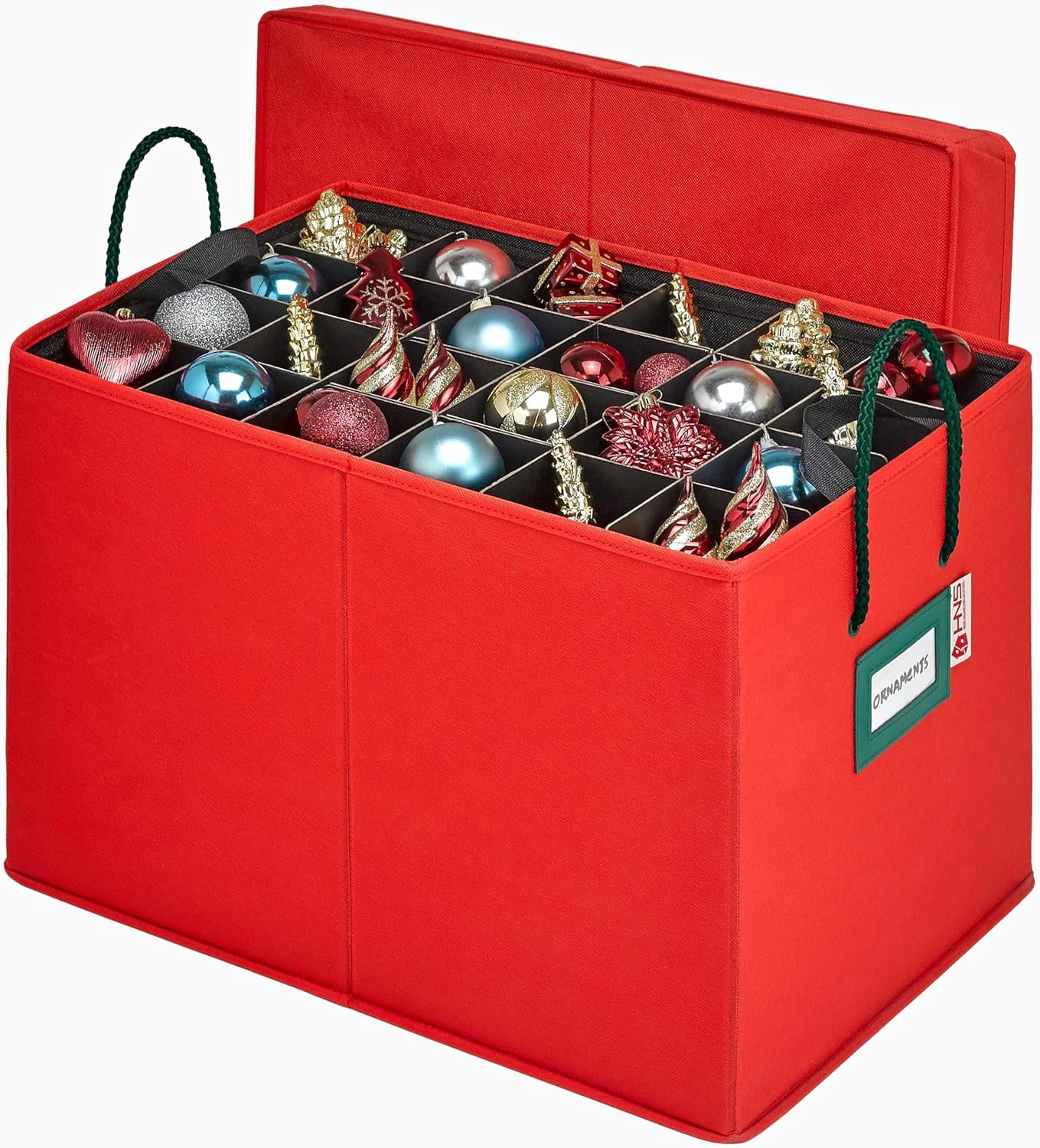 Hold N' Storage Under Bed Christmas Ornament Storage Box with Dividers and Trays - Fits Up to 96 - 3" Ornaments - Red
