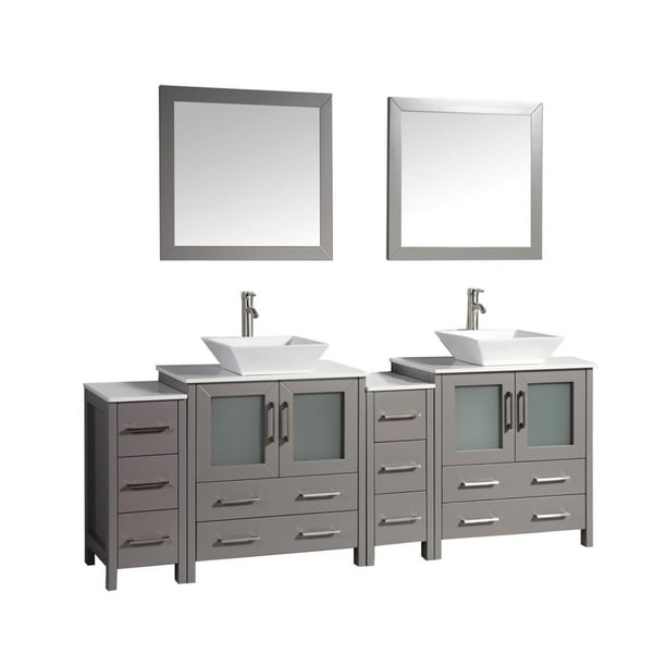 Vanity Art 84 inch double sink bathroom vanity set with ceramic vanity