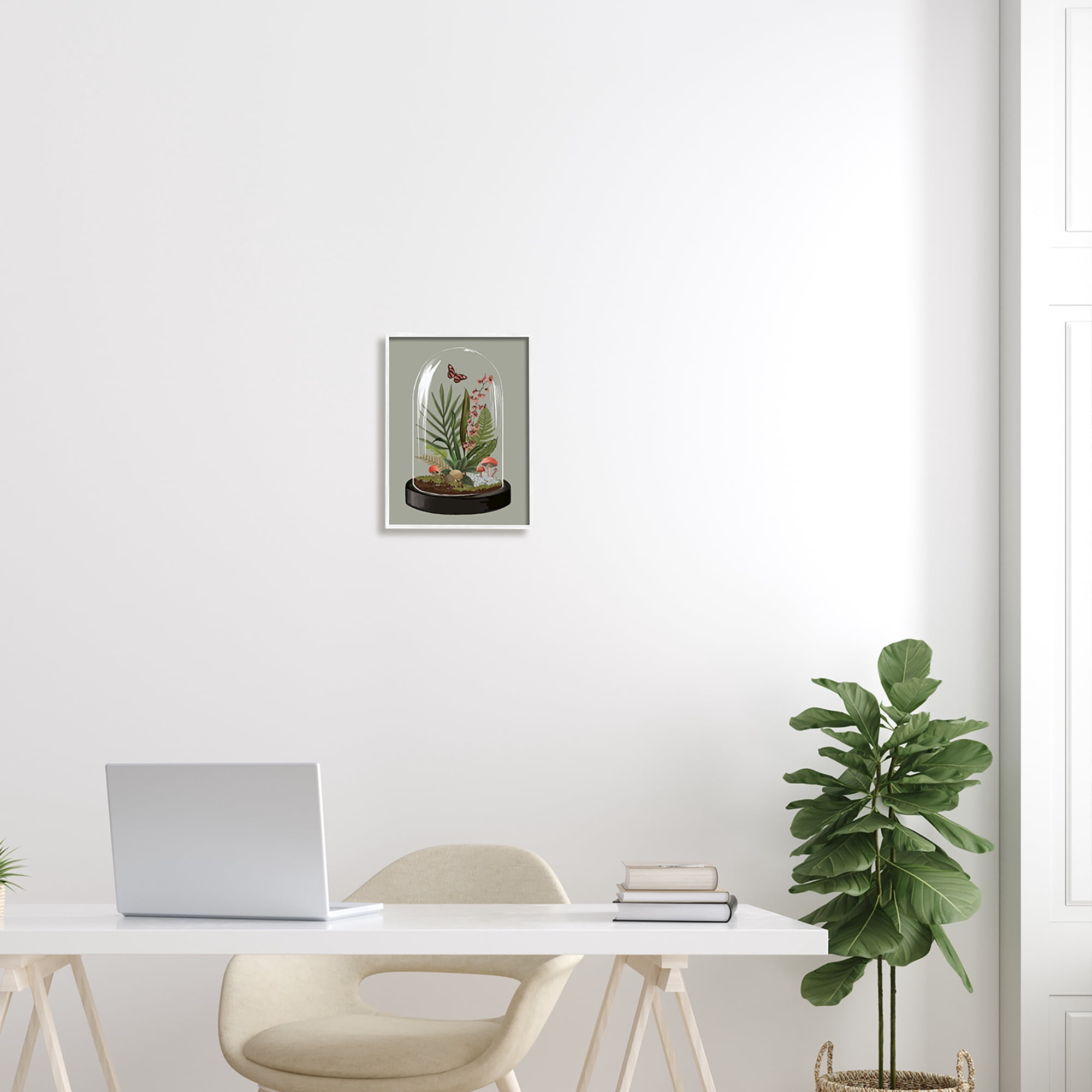 Stupell Industries Terrarium Dome Wildlife Nature Blooming Butterfly Botanicals Graphic Art White Framed Art Print Wall Art, Design by House of Rose