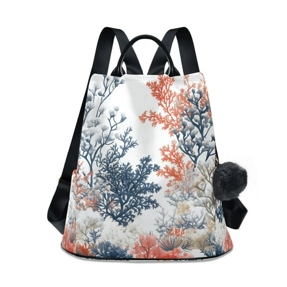 FORMRS Women's Travel Backpack Purse Anti-Theft Hidden Pockets Casual Shoulder Bag, White Sea Plants