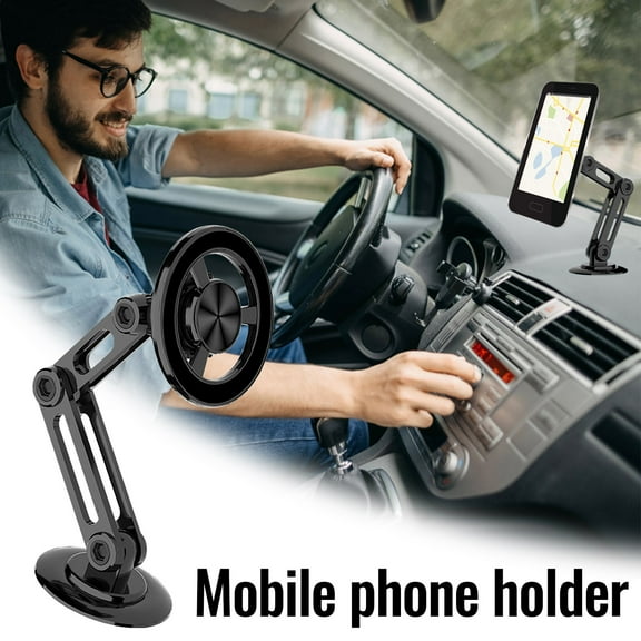Universal 360° PRO Magnetic Car Phone Mount, Foldable Navigation Holder, Strong Suction, 360° Rotation, Space-Saving, Noiseless, Compatible with All Phones, Metal Material