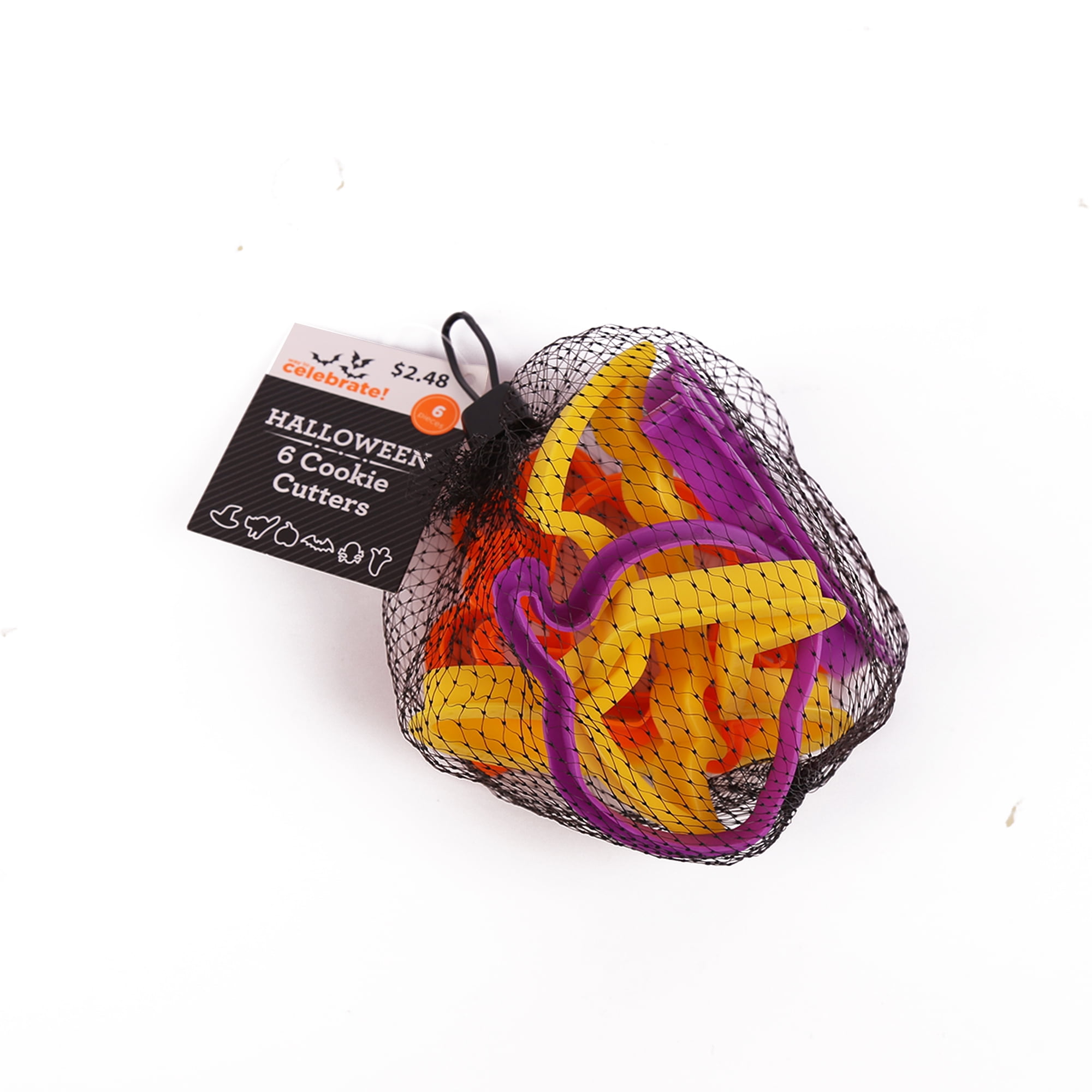 Way To Celebrate Halloween 6pk Plastic Cookie Cutter Set-Cat,Pumpkin,hat,Bat,Ghost,Skelton