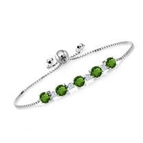 Gem Stone King 2.70 Ct Round Green Chrome Diopside 925 Sterling Silver Tennis Bracelet for Women