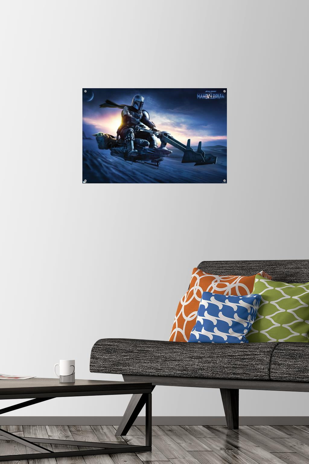 Star Wars: The Mandalorian - Grogu Sunset Speeder Wall Poster with Pushpins, 14.725" x 22.375"