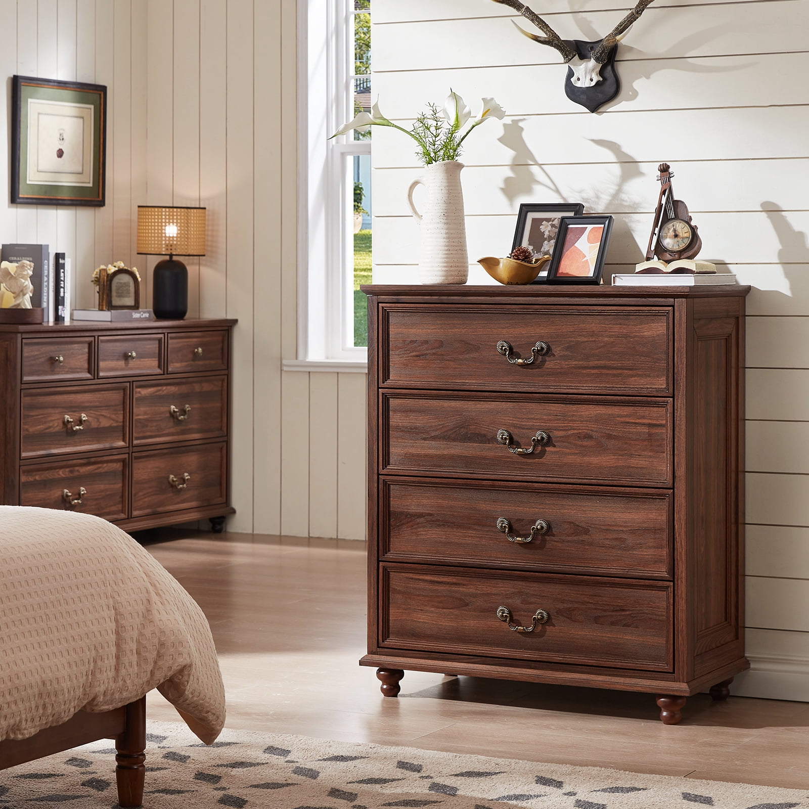 Joaxswe Brown Dresser for Bedroom, Adult Chests of Drawers, 4 Drawer Dresser for Closet, Living Room, Entryway