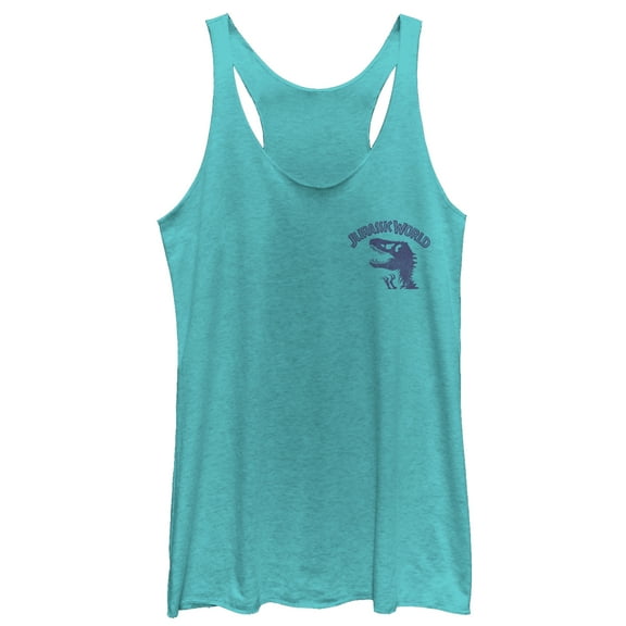 Women's Jurassic World Skeleton Logo Badge Racerback Tank Top Tahiti Blue X Large