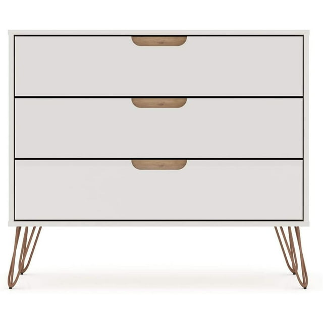 Manhattan Comfort Rockefeller Modern 3 Drawer Storage Dresser, Off White/Natural