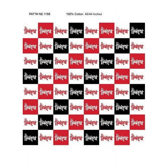 University of Nebraska Cotton Fabric with Collegiate Check Pattern-Sold by the Yard
