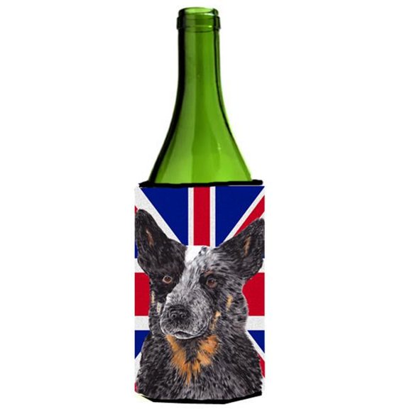 Australian Cattle Dog With English Union Jack British Flag Wine bottle sleeve Hugger - 24 Oz.