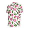 thumbnail image 2 of Xecao Rose Flowers for Mens' Casual Short Sleeve Button-Down Polo Shirts for a Classic Golf Look, 2 of 9