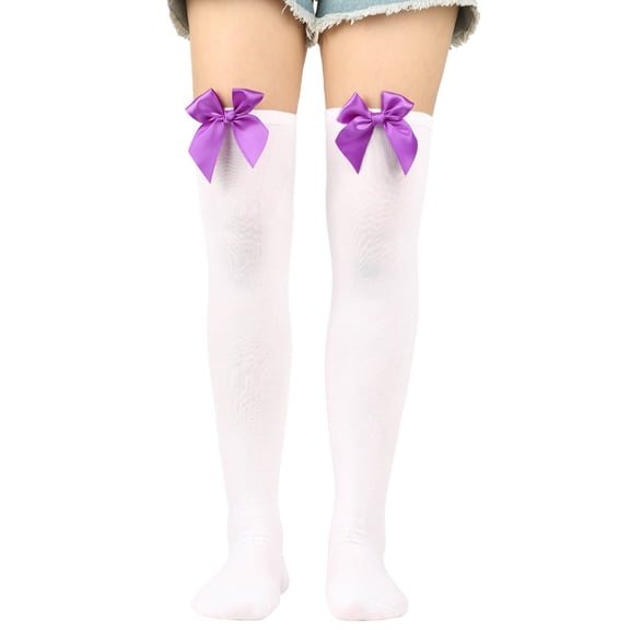Fgnfyis Womens Long Socks Bowknot Pure Color Socks Thigh High Socks Over The Knee Socks Festival Christmas PP1 One Size