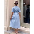 thumbnail image 6 of Women Button Front Pleated Shirt Dresses Summer Casual Short Sleeve Pleated Blouse Mini Dress Blue M, 6 of 8