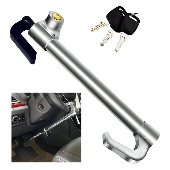 RIONIMA 2026 New Universal Steering Wheel Lock with Pedal Brake Lock,Extendable Double Hooks Anti-Theft Car Security Device for Cars,Suvs,Trucks,With 3 Keys