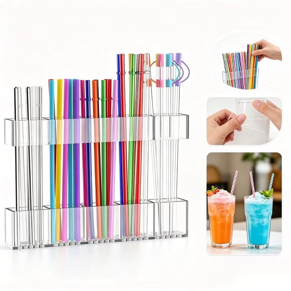 Straw Organizer Fit for Cabinet Door, Reusable Tumbler Straw Storage Container, Essential Kitchen Cabinet Accessories, Wall Mount Drinking Straw Dispenser for Home Kitchen(Clear)
