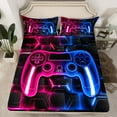 thumbnail image 2 of Feelyou Pink Blue Gamepad Bed Sheets for Teen, Video Games Controller King Sheets, Neon Glowing Honeycomb Sheet Set, Luxury Bedroom Decor, 4-Piece, 2 of 7