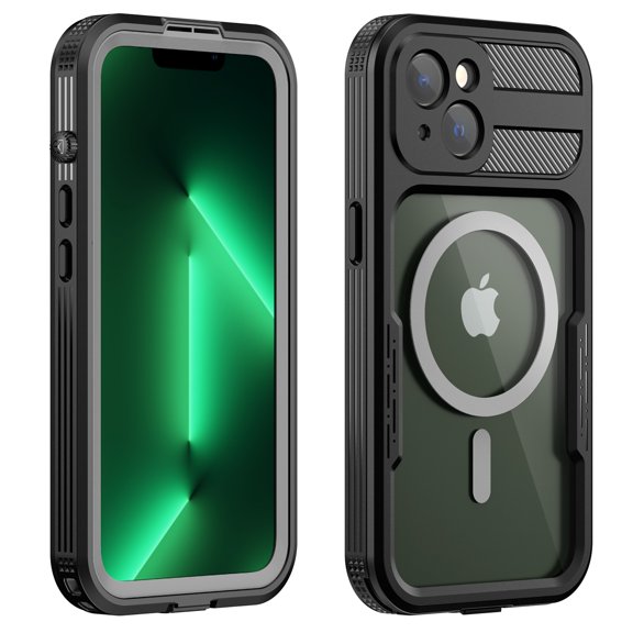 SaniMore for iPhone 14 Plus Case with Screen Protector, Drop Resistant Waterproof Magnetic Car Mount Wireless Charing PC TPU Hybird Dustproof Shockproof Heavy Duty Protective Shell, Black