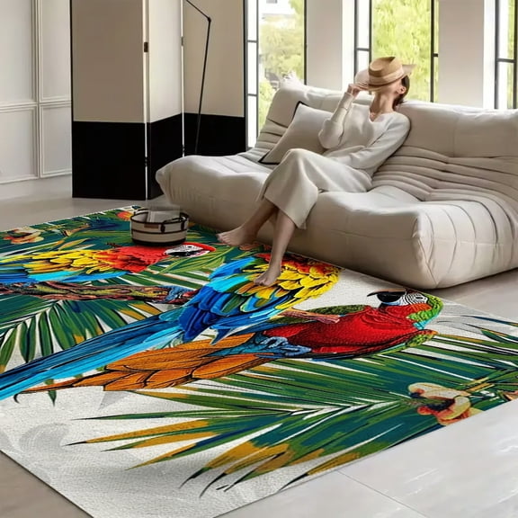 RKSupls 4x3ft Parrot Soft Fluffy Velvet Area Rug for Living Room Bedroom, Non-Slip Washable Carpet, Chic Minimalist Home Decor