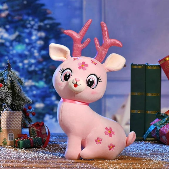 Outoloxit Cute Plush Deer Toy with Glitter Antlers, Soft Stuffed Animal for Kids, Christmas Gift and Home Decor