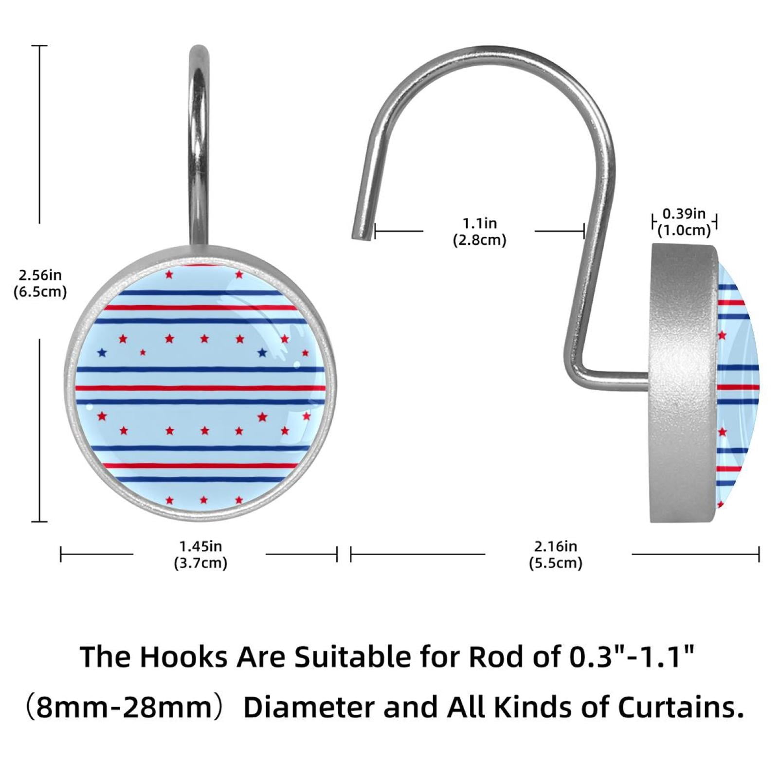 12pcs Decorative Shower Curtain Hooks, Rust Resistant Shower Rings for Bathroom Living Room,Rustproof Stainless Steel Rings for Shower Curtain and Liner Rods,4th of July Stars Line