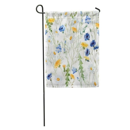 SIDONKU Blue Garden Watercolor Dandelions Wild Flowers Bell Pattern Green Painting Field Garden Flag Decorative Flag House Banner 28x40 inch