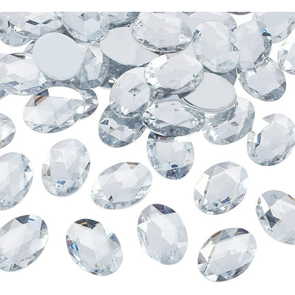 50 Pcs 40x30mm Extra Large Oval Acrylic Rhinestone Gems with Container Clear Acrylic Jewels