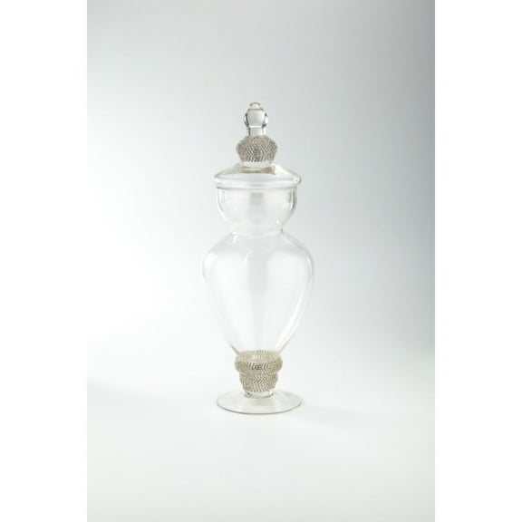 CC Home Furnishings 15" Clear Glass with Silver Beaded Jar and Finial Lid