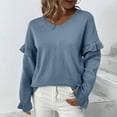 thumbnail image 2 of Herrnalise Women's Cable Cropped Sweater Long Sleeve Crewneck Pullover Knit Jumper Top Blue,S, 2 of 8