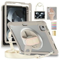 for iPad Air 11 Inch 2024 Rugged Case, 360 Rotating Hand Strap Stand/Pencil Holder/Adjustable Crossbody Strap, [2 In 1] Protective for iPad Pro 11 2022/2021/2020/2018/Air 4/Air 5, Khaki