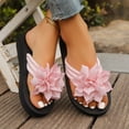 thumbnail image 3 of Rokment Women's 3D Flower Flip Flops Elegant Bohemian Beach Summer Thongs Sandals Comfortable Casual Travel Memory Foam Slip on Flat Dress Slippers for Woman Indoor Outdoor Pink Size 7.5, 3 of 6