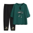 thumbnail image 2 of HaoXianJian Plus Size Two Piece Outfit Mandarin Pajamas Sets Embroidered Print Sleepwear 3X 4X 5X, 2 of 6