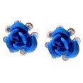 thumbnail image 2 of Trayknick Boucles d'Oreilles Mode Femme Rose Fleur Strass Incrustées Bijoux Cadeau Bleu Profond, 2 of 13