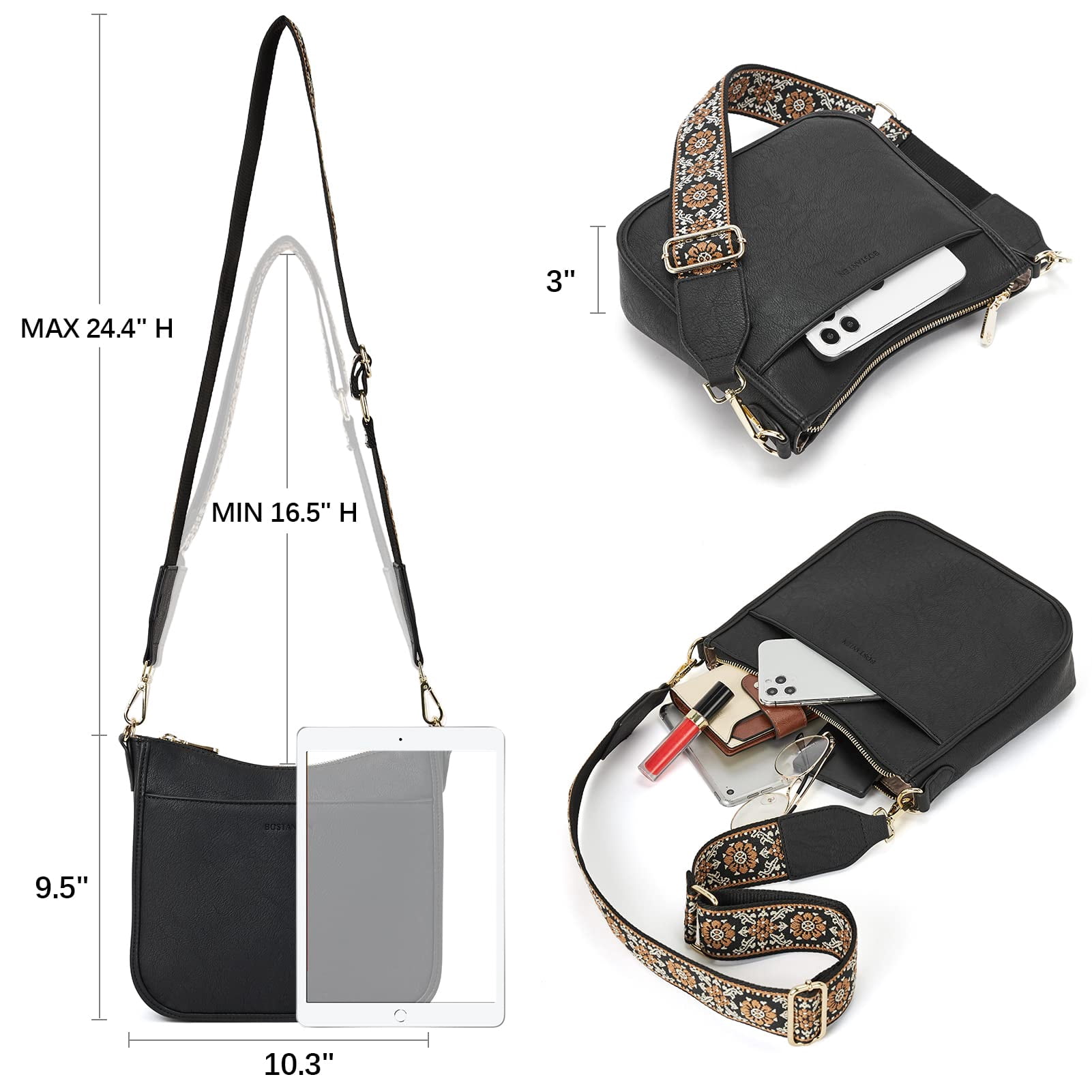 Crossbody Bags for Women Trendy Vegan Leather Hobo Purses Shoulder Handbags Wide Shoulder Strap