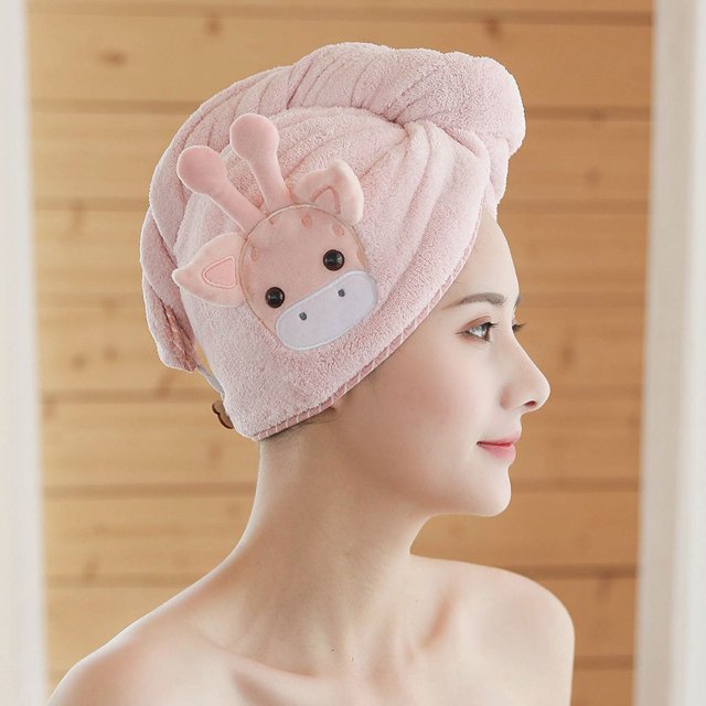 2 piezas de gorro de cabello seco, toalla absorbente para mujeres, linda toalla de baño de dibujos animados, toalla de secado para cabello adulto, gorro de baño (ciervo rosa)