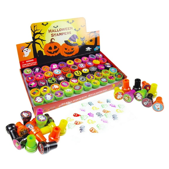 Tinymills Halloween 50 Piece Stampers Assortment for Kids Parties Non Candy Treats Trick or Treat Handouts