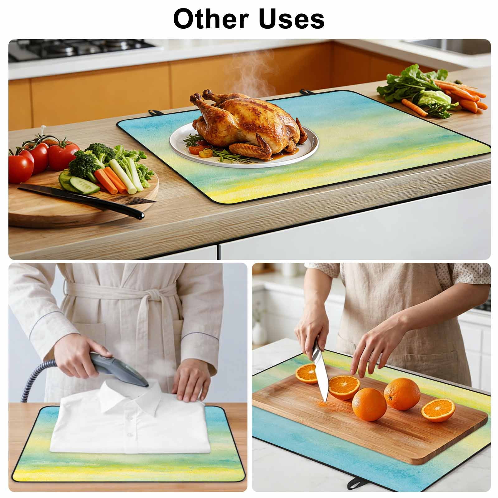 Turquoise Blue Ombre Stove Top Cover for Electric Stove, Heat-proof & Non Slip Glass Top Stove Cover Protector, Abstract Modern Art Oil Painting Kitchen Flat Cooktop Rubber Mat 24x21 Inches