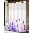 thumbnail image 4 of Purple Lavender No Hook Shower Curtain Waterproof, Bathroom Curtains with Snap in Liners and See Through Top Window, Butterfly Flowers Spring Watercolor Hotel Style Bathtub Curtains Shower 60"Wx72"L, 4 of 8