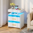 thumbnail image 3 of Dextrus White LED Nightstand 2 Drawers Bedside End Table with Wireless Charging Station for Bedroom, 3 of 8