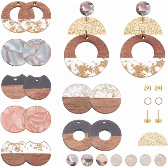88Pcs Resin Wood Earring Charms DIY Earrings Making Kit Boho Earrings Pendants Set Vintage Unfinished Wooden Dangle Drop Earrings for Women Earrings Jewelry Making